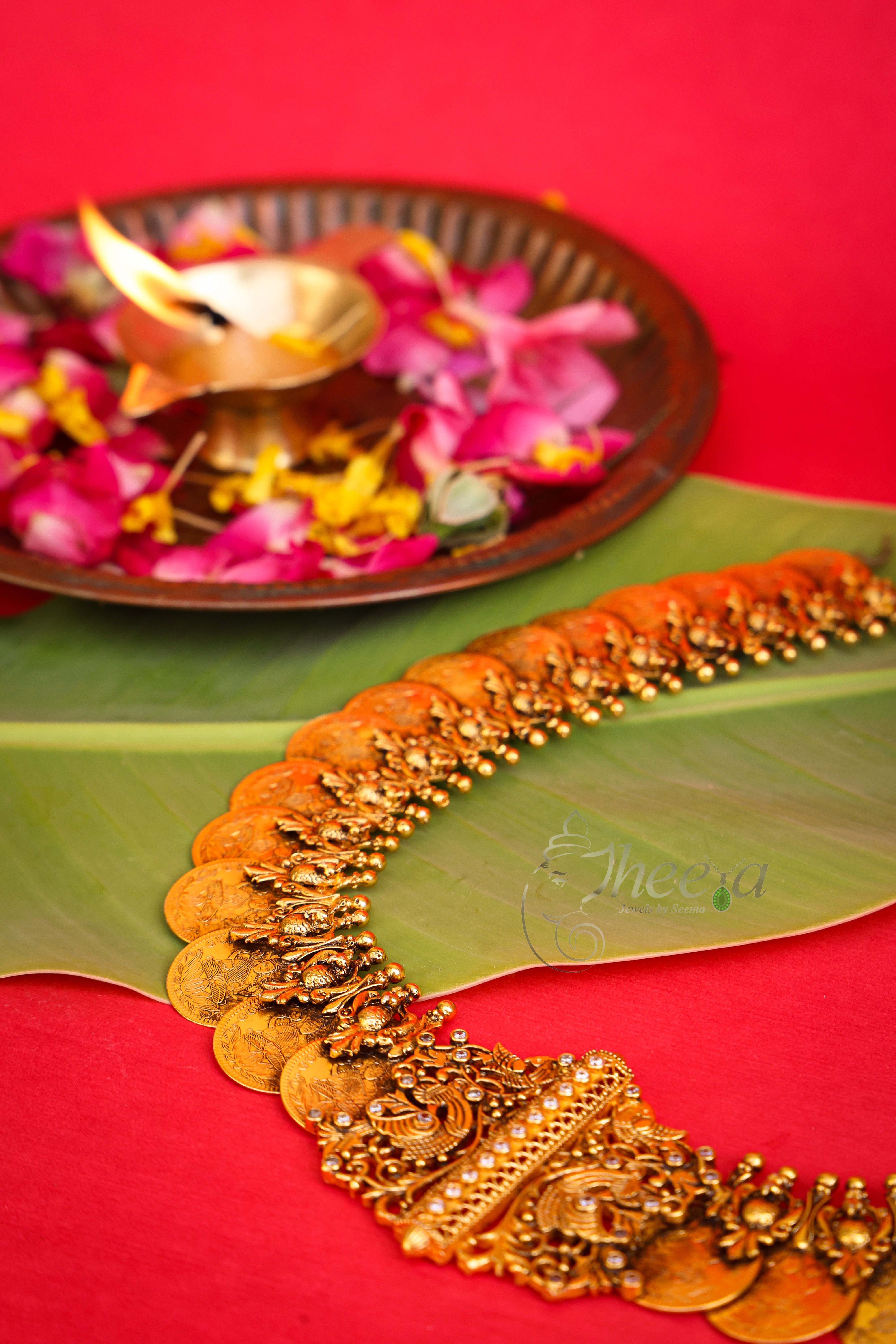 Kaveri Gold Vintage Kaasu Mala in Pure Silver, front view.